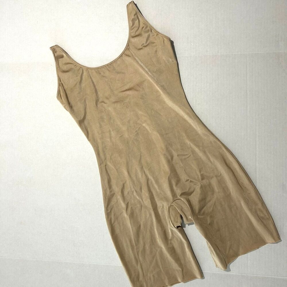 Spanx Slimplicity Open-Bust Mid-Thigh Bodysuit in beige/nude, XL Shapewear